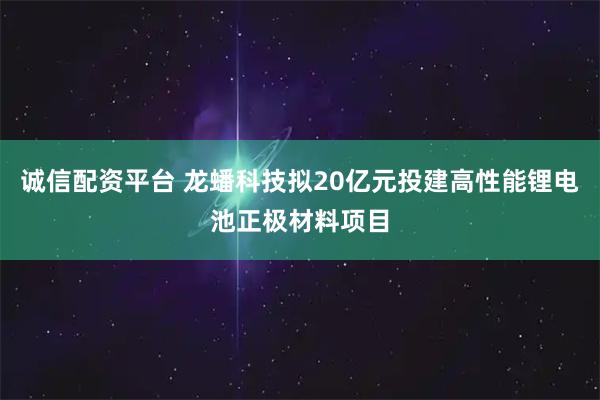 诚信配资平台 龙蟠科技拟20亿元投建高性能锂电池正极材料项目